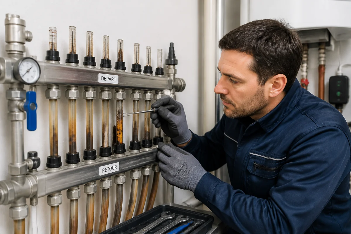 debimetre plancher chauffant bloque